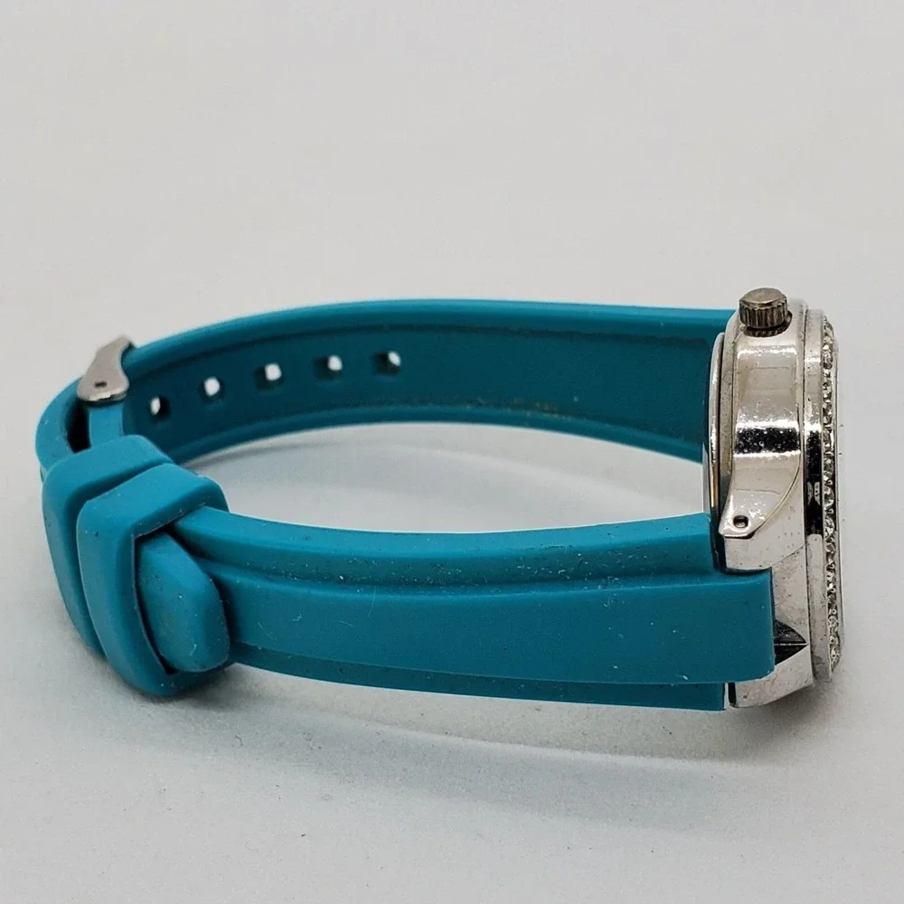 Bay Studio Women's‎ Watch 30MM White Dial Crystal Bezel Teal Bands New Battery